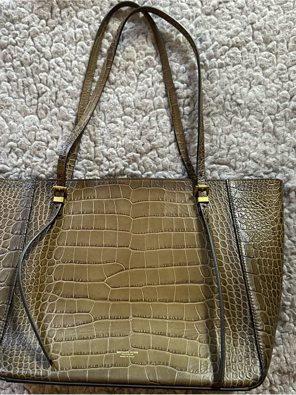 Michael Kors Collection Olive Croc-Embossed Tote with Gold Hardware